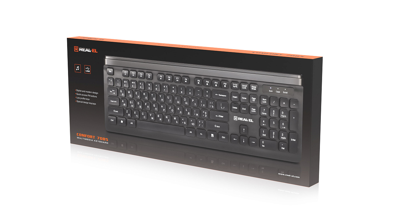 Клавіатура REAL-EL Comfort 7085 Black USB (EL123100032)